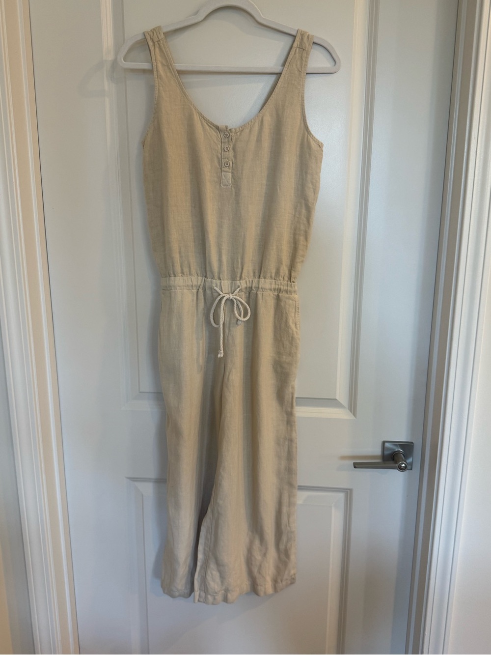 Cloth & Stone Linen Cropped Wide-Leg Jumpsuit-Beige